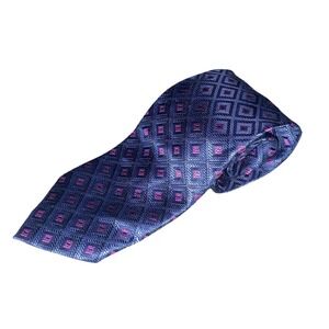 BEAU‎ BRUMMEL SOHO Mens 100% Silk Necktie Blue&Hot Pink Hand Made Tie 58"x3.5"